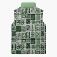 Vintage Aloha Block Quilt Sleeveless Puffer Jacket Green Inspired Lei Motifs - Polynesian Pride