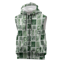 Vintage Aloha Block Quilt Sleeveless Zip Hoodie Green Inspired Lei Motifs LT9 Green - Polynesian Pride