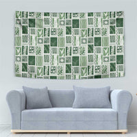 Vintage Aloha Block Quilt Tapestry Green Inspired Lei Motifs - Polynesian Pride