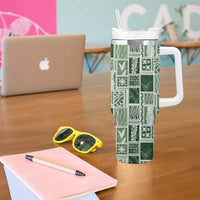 Vintage Aloha Block Quilt Tumbler With Handle Green Inspired Lei Motifs - Polynesian Pride