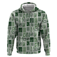 Vintage Aloha Block Quilt Zip Hoodie Green Inspired Lei Motifs - Polynesian Pride