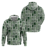 Vintage Aloha Block Quilt Zip Hoodie Green Inspired Lei Motifs - Polynesian Pride