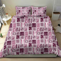 Vintage Aloha Block Quilt Bedding Set Pink Inspired Lei Motifs - Polynesian Pride
