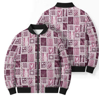 Vintage Aloha Block Quilt Bomber Puffer Jacket Pink Inspired Lei Motifs - Polynesian Pride