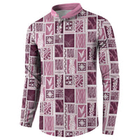 Vintage Aloha Block Quilt Button Sweatshirt Pink Inspired Lei Motifs - Polynesian Pride