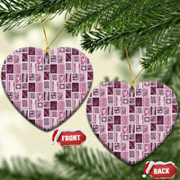 Vintage Aloha Block Quilt Ceramic Ornament Pink Inspired Lei Motifs - Polynesian Pride