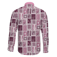 Vintage Aloha Block Quilt Family Matching Long Sleeve Bodycon Dress and Hawaiian Shirt Pink Inspired Lei Motifs - Polynesian Pride