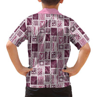Vintage Aloha Block Quilt Family Matching Off The Shoulder Long Sleeve Dress and Hawaiian Shirt Pink Inspired Lei Motifs - Polynesian Pride