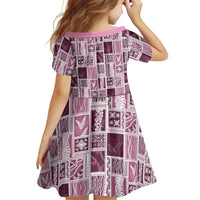Vintage Aloha Block Quilt Family Matching Off The Shoulder Long Sleeve Dress and Hawaiian Shirt Pink Inspired Lei Motifs - Polynesian Pride