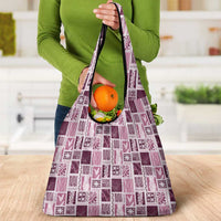 Vintage Aloha Block Quilt Grocery Bag Pink Inspired Lei Motifs - Polynesian Pride