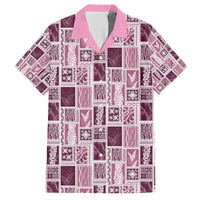 Vintage Aloha Block Quilt Hawaiian Shirt Pink Inspired Lei Motifs LT9 Pink - Polynesian Pride