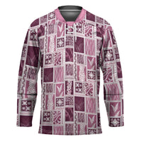 Vintage Aloha Block Quilt Hockey Jersey Pink Inspired Lei Motifs LT9 Unisex Pink - Polynesian Pride