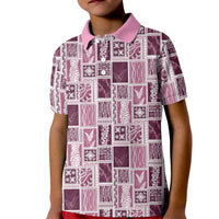Vintage Aloha Block Quilt Kid Polo Shirt Pink Inspired Lei Motifs LT9 Kid Pink - Polynesian Pride