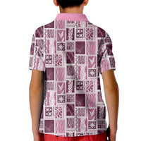 Vintage Aloha Block Quilt Kid Polo Shirt Pink Inspired Lei Motifs LT9 - Polynesian Pride