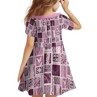 Vintage Aloha Block Quilt Kid Short Sleeve Dress Pink Inspired Lei Motifs LT9 - Polynesian Pride