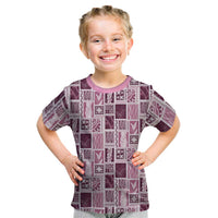 Vintage Aloha Block Quilt Kid T Shirt Pink Inspired Lei Motifs LT9 Pink - Polynesian Pride