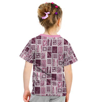 Vintage Aloha Block Quilt Kid T Shirt Pink Inspired Lei Motifs - Polynesian Pride