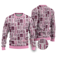 Vintage Aloha Block Quilt Ugly Christmas Sweater Pink Inspired Lei Motifs - Polynesian Pride