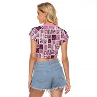 Vintage Aloha Block Quilt Raglan Cropped T Shirt Pink Inspired Lei Motifs LT9 - Polynesian Pride