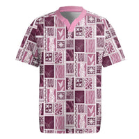 Vintage Aloha Block Quilt Rugby Jersey Pink Inspired Lei Motifs LT9 Pink - Polynesian Pride