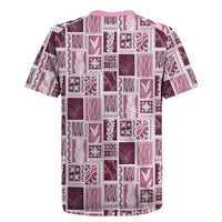 Vintage Aloha Block Quilt Rugby Jersey Pink Inspired Lei Motifs LT9 - Polynesian Pride