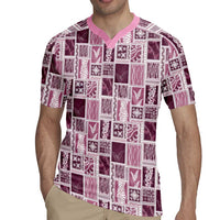 Vintage Aloha Block Quilt Rugby Jersey Pink Inspired Lei Motifs LT9 - Polynesian Pride