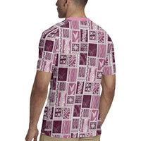 Vintage Aloha Block Quilt Rugby Jersey Pink Inspired Lei Motifs LT9 - Polynesian Pride