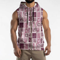 Vintage Aloha Block Quilt Sleeveless Zip Hoodie Pink Inspired Lei Motifs - Polynesian Pride