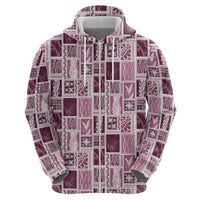Vintage Aloha Block Quilt Zip Hoodie Pink Inspired Lei Motifs - Polynesian Pride