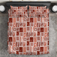 Vintage Aloha Block Quilt Bedding Set Red Inspired Lei Motifs - Polynesian Pride