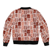 Vintage Aloha Block Quilt Bomber Jacket Red Inspired Lei Motifs - Polynesian Pride