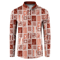 Vintage Aloha Block Quilt Button Sweatshirt Red Inspired Lei Motifs - Polynesian Pride