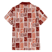Vintage Aloha Block Quilt Family Matching Long Sleeve Bodycon Dress and Hawaiian Shirt Red Inspired Lei Motifs - Polynesian Pride