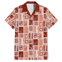 Vintage Aloha Block Quilt Family Matching Off The Shoulder Long Sleeve Dress and Hawaiian Shirt Red Inspired Lei Motifs - Polynesian Pride