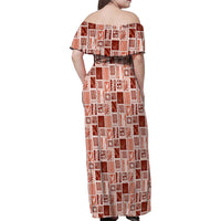 Vintage Aloha Block Quilt Family Matching Off Shoulder Maxi Dress and Hawaiian Shirt Red Inspired Lei Motifs - Polynesian Pride