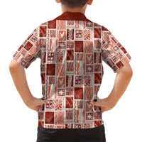 Vintage Aloha Block Quilt Family Matching Off Shoulder Short Dress and Hawaiian Shirt Red Inspired Lei Motifs - Polynesian Pride