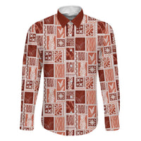 Vintage Aloha Block Quilt Family Matching Off Shoulder Short Dress and Hawaiian Shirt Red Inspired Lei Motifs - Polynesian Pride
