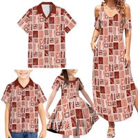 Vintage Aloha Block Quilt Family Matching Summer Maxi Dress and Hawaiian Shirt Red Inspired Lei Motifs - Polynesian Pride