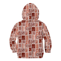 Vintage Aloha Block Quilt Kid Hoodie Red Inspired Lei Motifs - Polynesian Pride