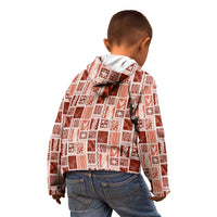 Vintage Aloha Block Quilt Kid Hoodie Red Inspired Lei Motifs - Polynesian Pride