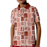 Vintage Aloha Block Quilt Kid Polo Shirt Red Inspired Lei Motifs LT9 Kid Red - Polynesian Pride