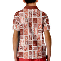 Vintage Aloha Block Quilt Kid Polo Shirt Red Inspired Lei Motifs LT9 - Polynesian Pride