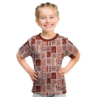 Vintage Aloha Block Quilt Kid T Shirt Red Inspired Lei Motifs LT9 Red - Polynesian Pride