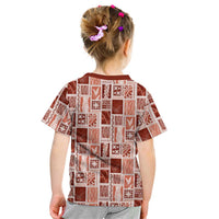 Vintage Aloha Block Quilt Kid T Shirt Red Inspired Lei Motifs LT9 - Polynesian Pride