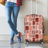 Vintage Aloha Block Quilt Luggage Cover Red Inspired Lei Motifs - Polynesian Pride