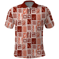 Vintage Aloha Block Quilt Polo Shirt Red Inspired Lei Motifs LT9 Red - Polynesian Pride