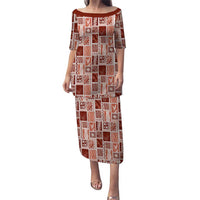 Vintage Aloha Block Quilt Puletasi Red Inspired Lei Motifs LT9 Long Dress Red - Polynesian Pride