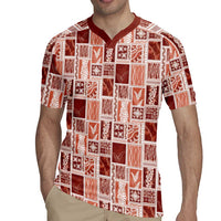 Vintage Aloha Block Quilt Rugby Jersey Red Inspired Lei Motifs LT9 - Polynesian Pride