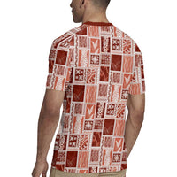 Vintage Aloha Block Quilt Rugby Jersey Red Inspired Lei Motifs LT9 - Polynesian Pride