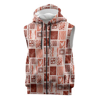 Vintage Aloha Block Quilt Sleeveless Zip Hoodie Red Inspired Lei Motifs LT9 Red - Polynesian Pride